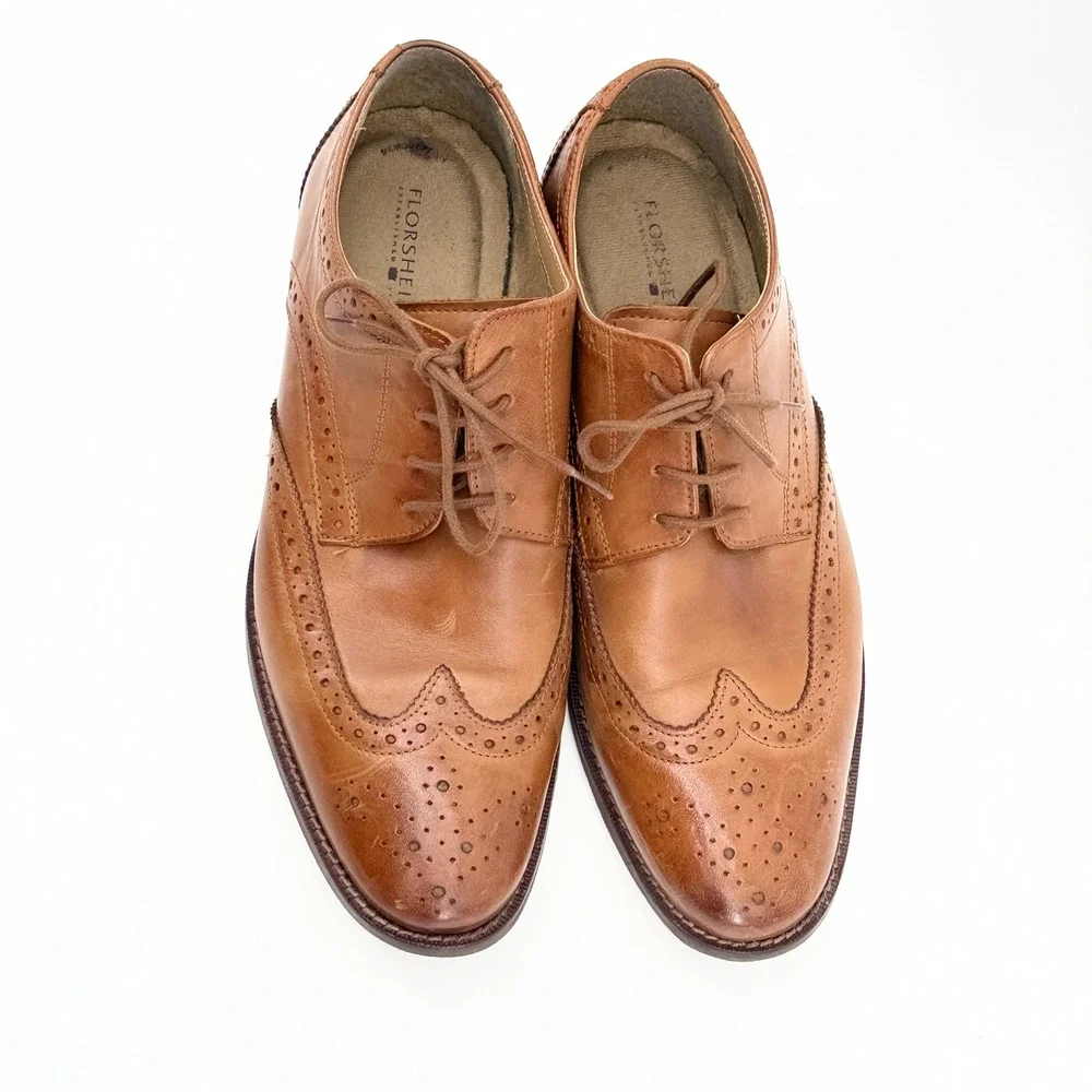 Florsheim Mens 11737 257 Tan Leather Wingtip Brogue Oxford Shoes 10.5 D